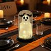 Battery Operated LED Table Lamp Halloween Light Up Ghost In Dome Cloche, Cute Night Desktop Centerpiece for with Bats Home Kitchen Mantel Tabletop