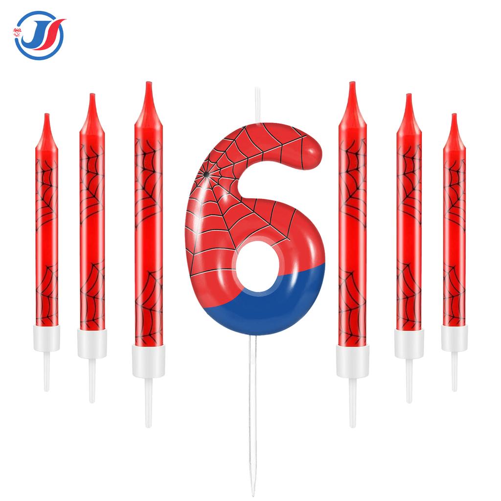 7pcs Spider Web Birthday Candles, Spider Cartoon Themed Birthday Candles Cake Topper Number Candle Spider Birthday Cake Candles