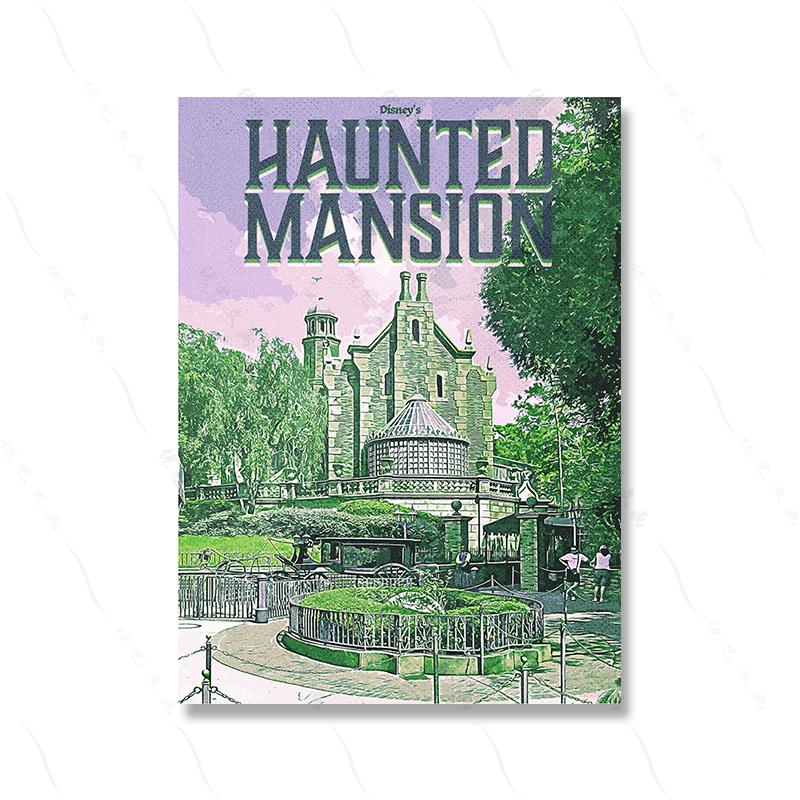 

Особняк с привидениями Ретро плакат с принтом Волшебное королевство Хэллоуин Замок Холст Картина Винтаж Древняя комната для путешествий Домашний декор 21x30cm No Framed