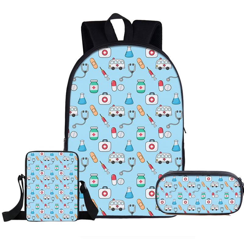 Klassiek Populair Verpleegkundige Hart 3D Print 3 stuks/Set leerling Schooltassen Laptop Dagrugzak Rugzak Schuin gedragen schoudertas Etui