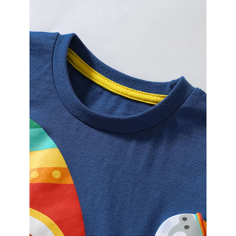 2023 Children's Summer Clothing K-style Kids Rocket Short-Sleeved T-shirt Boys Baby Spring and Summer Wear Fashionable round Neck Tops 8 Tide