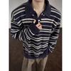 American Retro Old Money Style Striped Polo Neck Sweater Men's Autumn and Winter High-end Sense Inside with Bottom Knitted Sweater Top