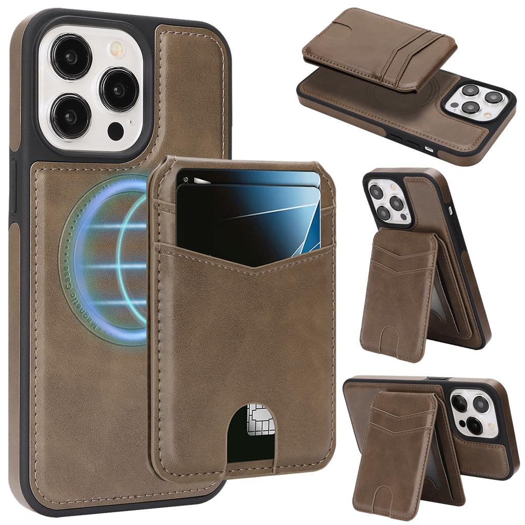 Magnetic Leather Phone Case with Card Holder for iPhone 12 - 17 Series Multi - functional Stand Shockproof Protective Cover