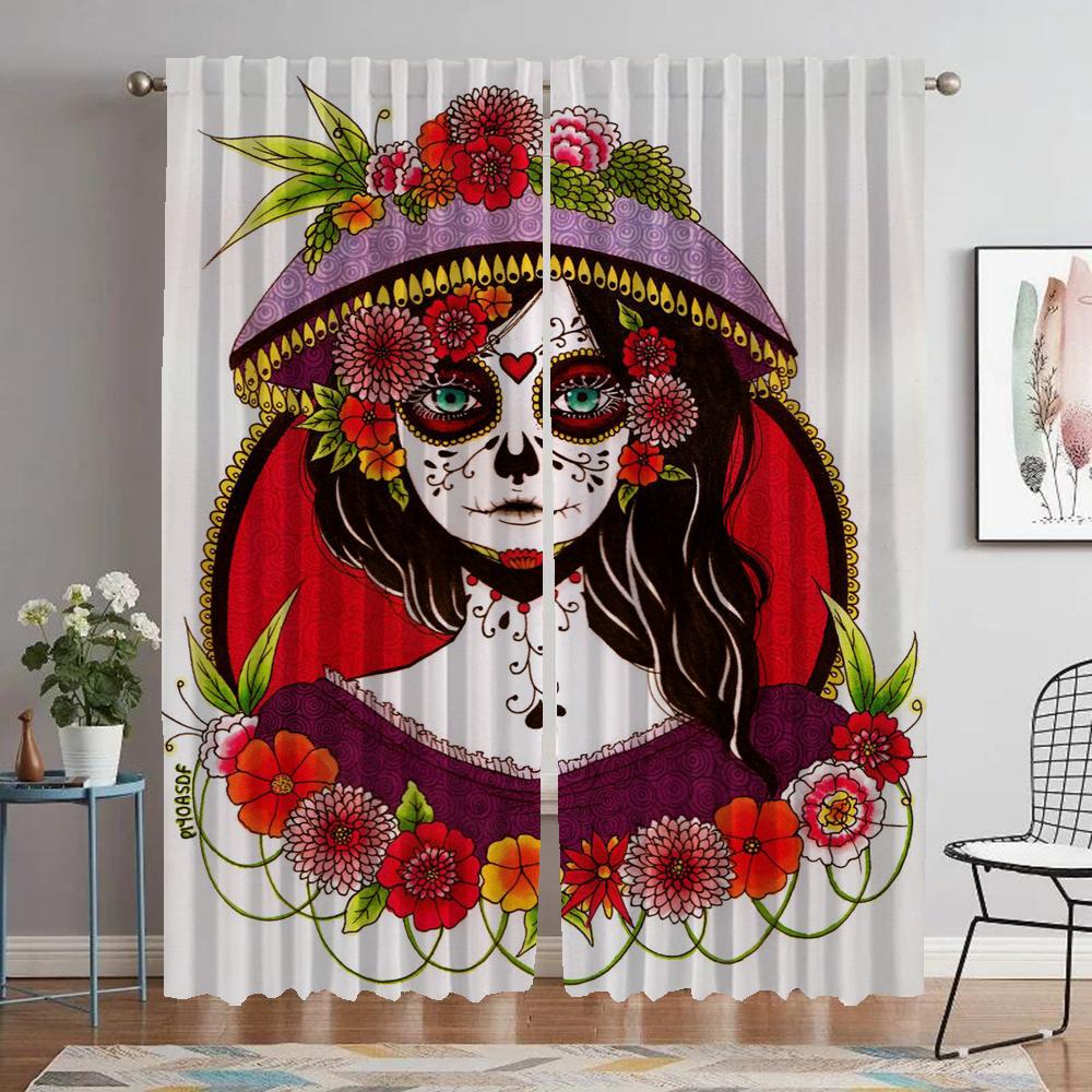 

Day of Death Curtains for Living Room Curtain for Room 2 Panel Shades Partition Halloween Decoration Home Interior Curtains W50xH70cmx2pcs-CL