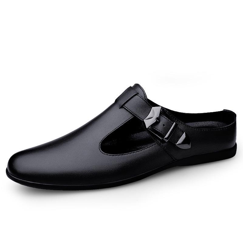 Men's Retro British Style Slip-on Plus Size Leather Shoes - Closed-toe Casual Flats for Outdoor Wear