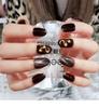24Pcs Long Stiletto Press On Nails Cow Print And Black Snake French Tip Full Cover False Nails