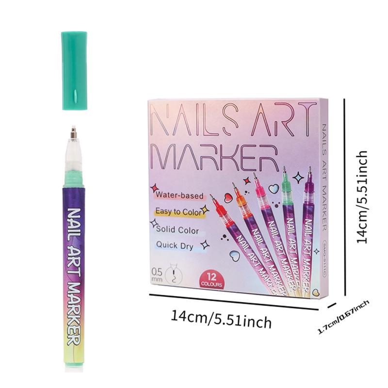 DIY Nail Art Pen - 12 Colors Acrylic Quick-Dry Liner, Long-Lasting, 0.5mm Tip