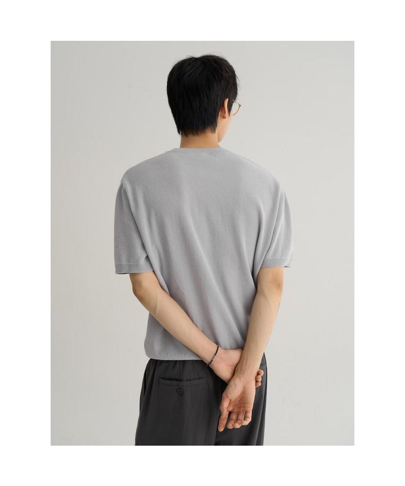 8SECONDS Simple Henley Neck Short Sleeve Knit Light Gray
