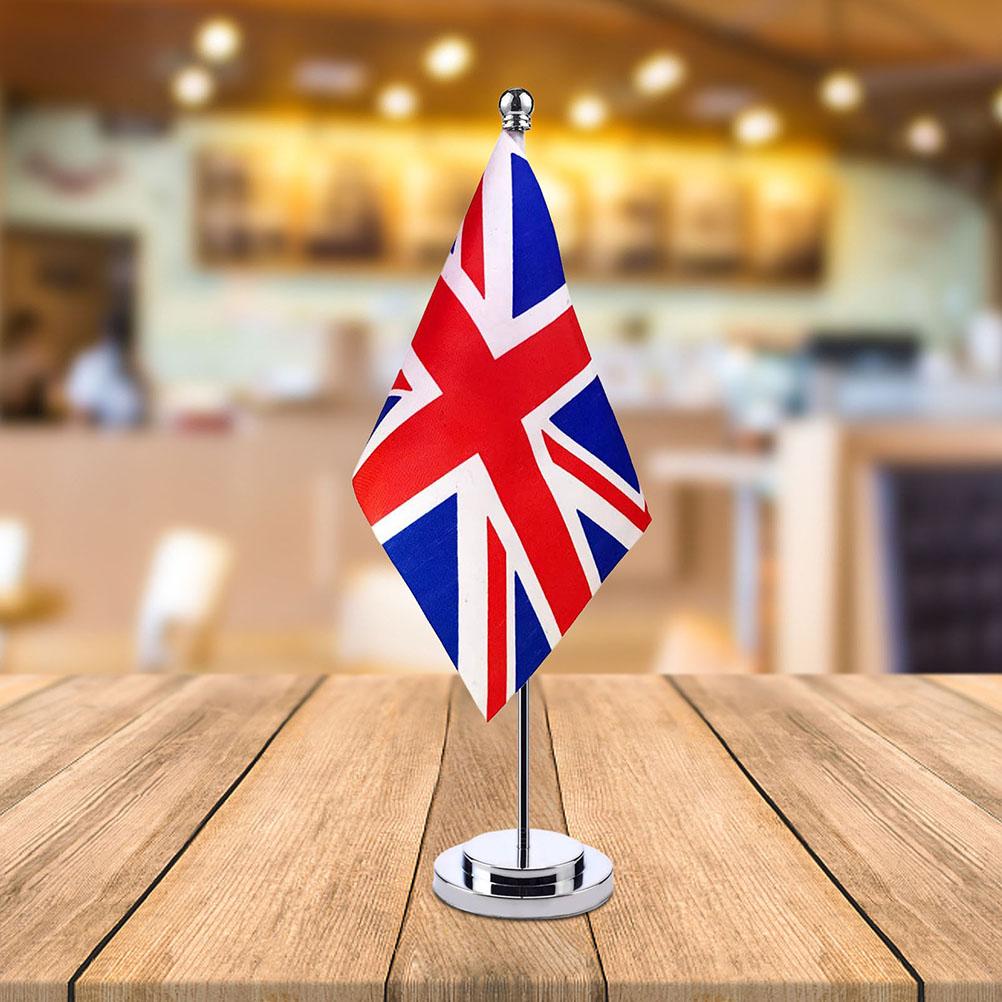 United Kingdom Flag Polyester UK British Desk Flag Small Mini UK Table Flags with Stand Base Home Office Festival