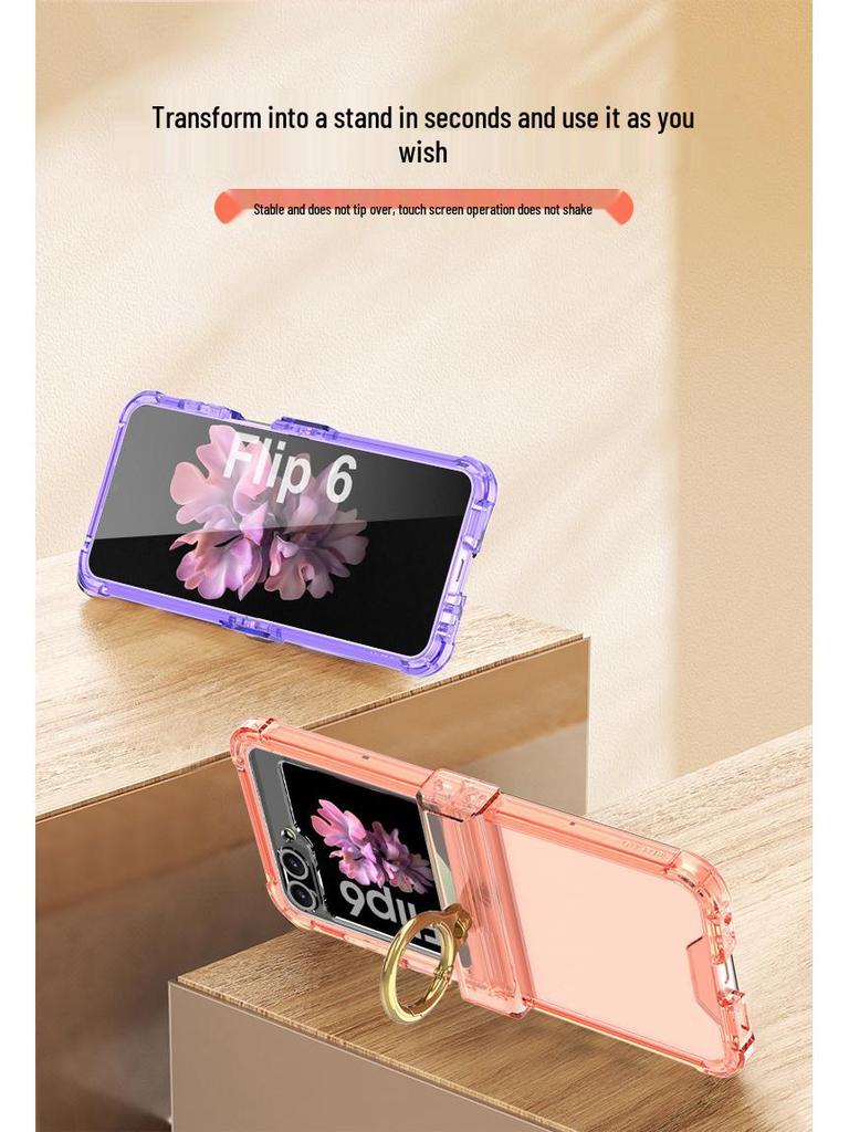 Samsung Z Flip6 Protective Case with Hinge Ring Holder, Full Coverage, Anti-fall. Suitable for Men & Women.