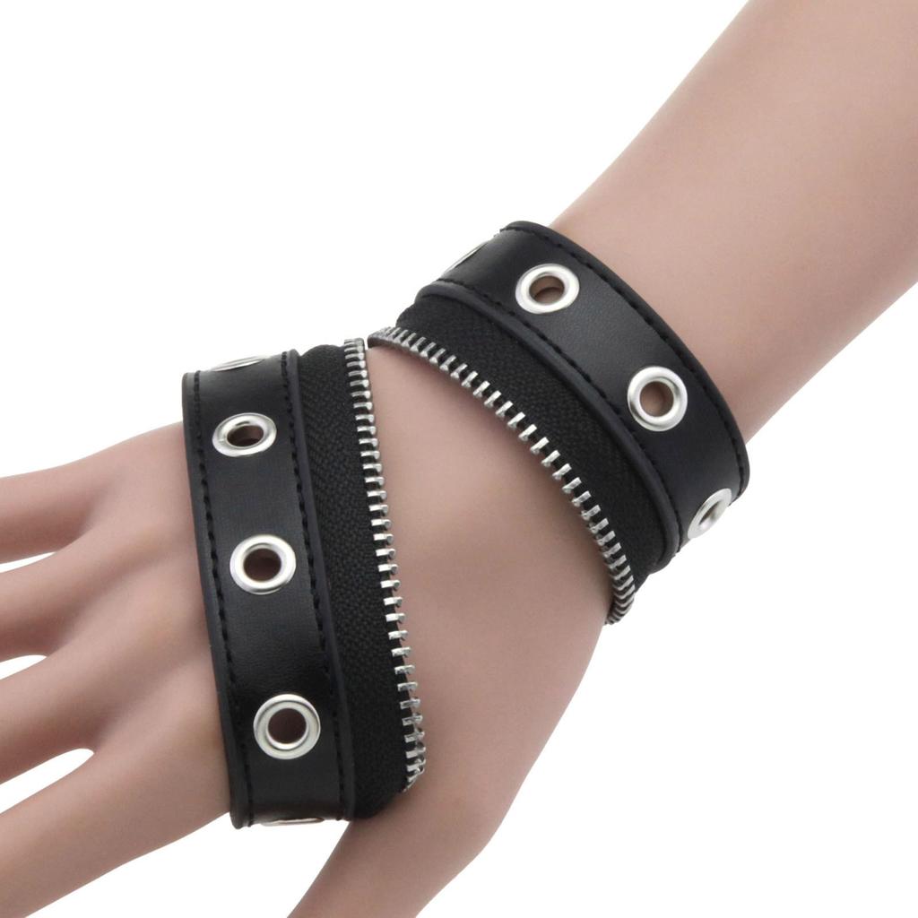 Punk-Stil Breites Lederarmband mit Nieten und funktionierendem Reißverschluss für edgy Modeaccessoires
