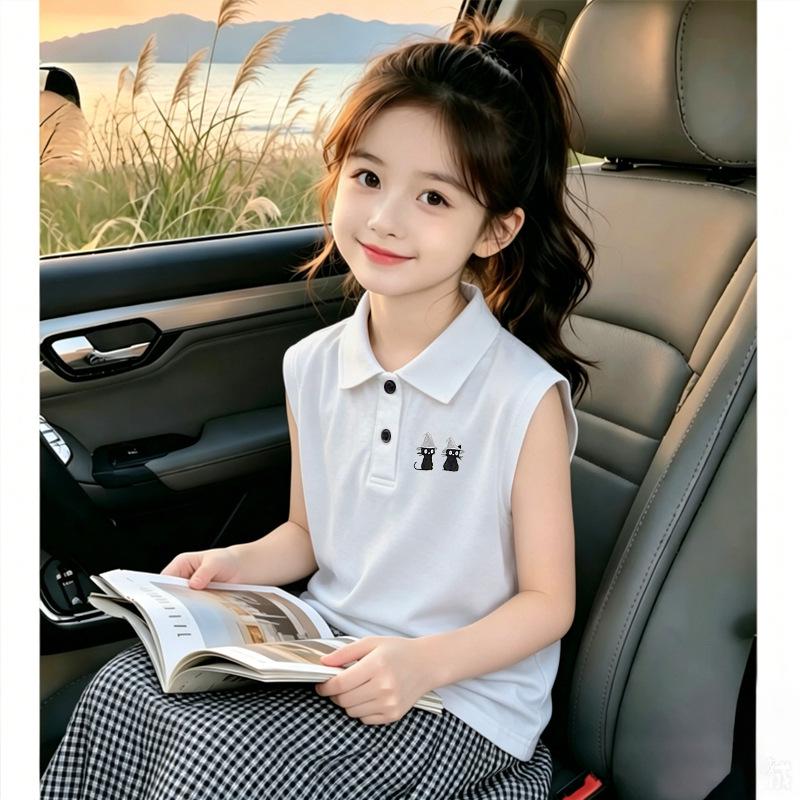 Trendy Pure Cotton Sleeveless Polo Shirt for Girls 6-15