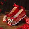 Xiuhe Wedding Shoes Women's Red Xiuhe Chinese-style Hanfu Shoes Adult Bride Wedding Antique Embroidered Shoes Inner Height Increase Tassel