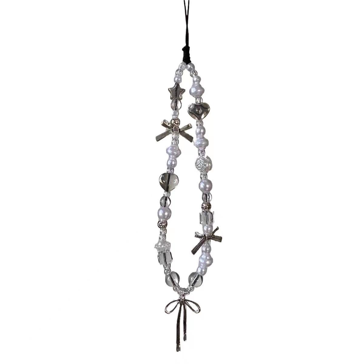 

Корейский Y2K милый цветок сердце бант бисер телефон цепочка амулет шнурок для универсальных аксессуаров ювелирные изделия кулон