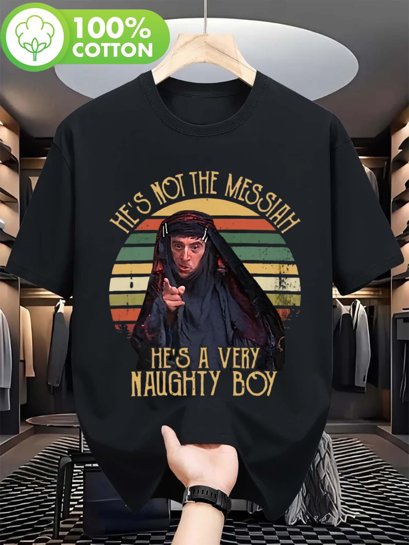 

Men s He s Not Messiah, He s A Naughty Guy Retro Printed T-shirt - Monty Python Inspired Humorous Clothing - Men s Summer C... S разноцветный