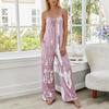 Women's Casual Strapless Sleeveless Printed High-Waisted Belted Pocket Jumpsuit Pantsuit
