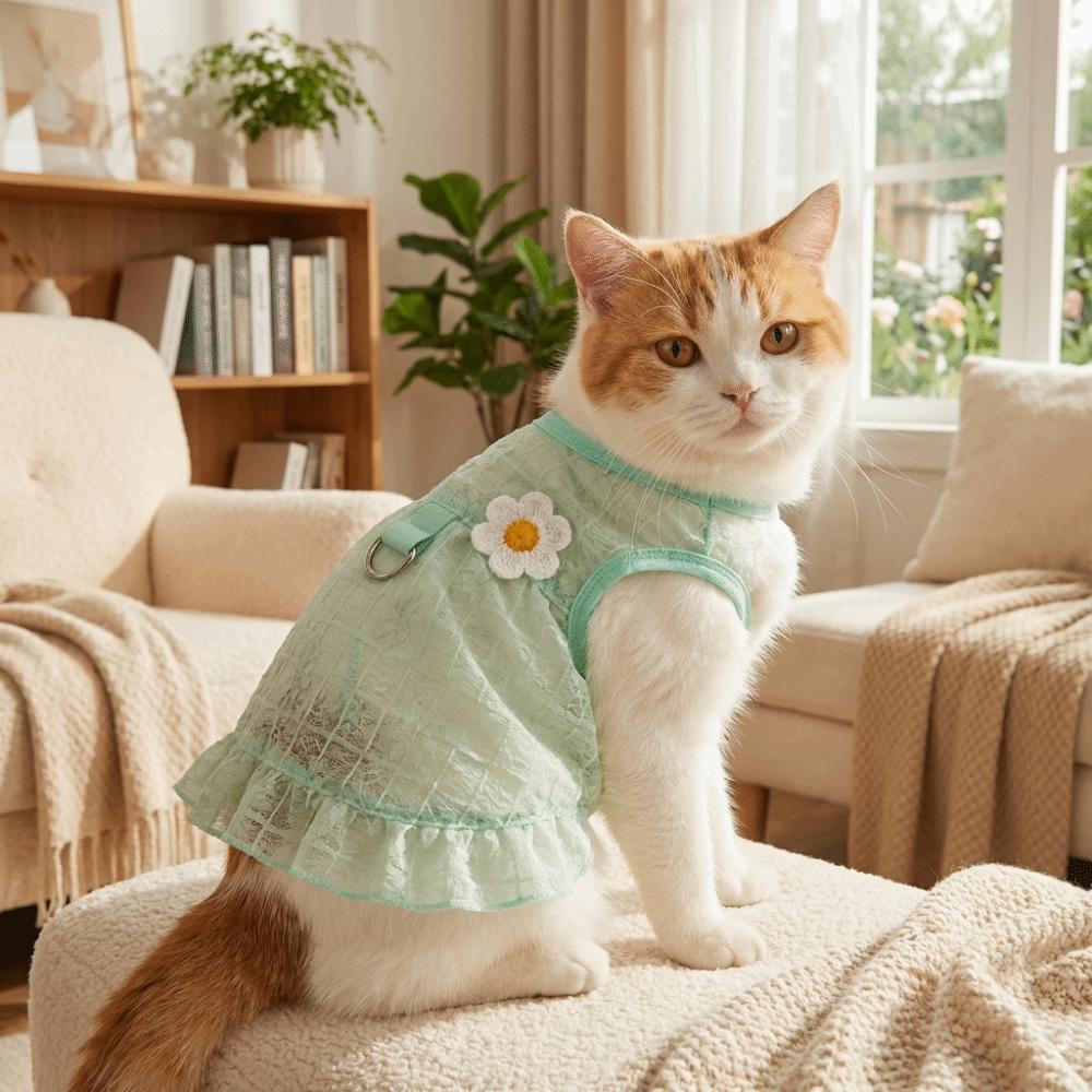 Flying Sleeves Dog Cool Dress Breathable Mesh Pet Floral Skirt Cooling Dog Vest  Spring Season