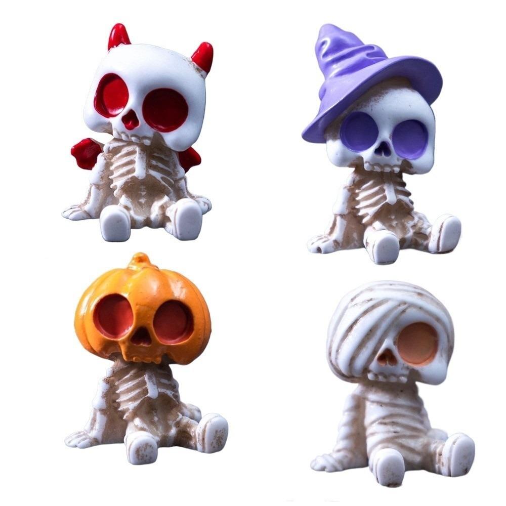 4pcs/set Resin Material Halloween Figurines Pumpkin Mummy Ghost Mini Decoration  Desktop Display