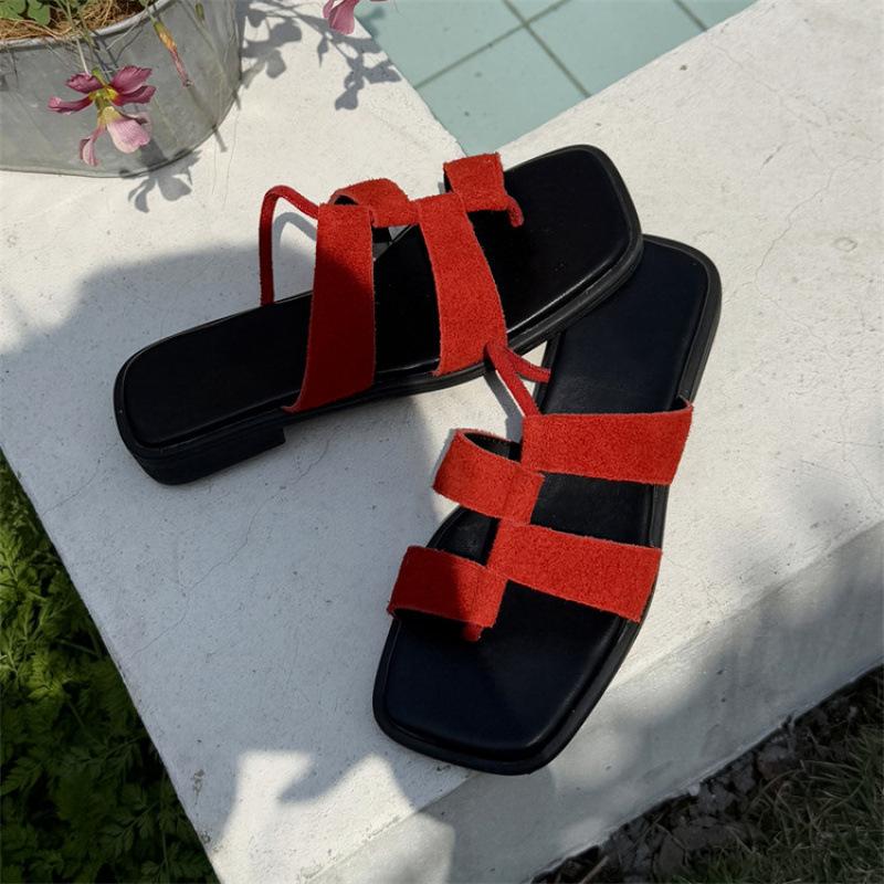 New Foot Flat Slippers Summer Toe Slippers Women's Casual Solid Color Dopamine Cool Slippers Large and Small Size Women's Shoes