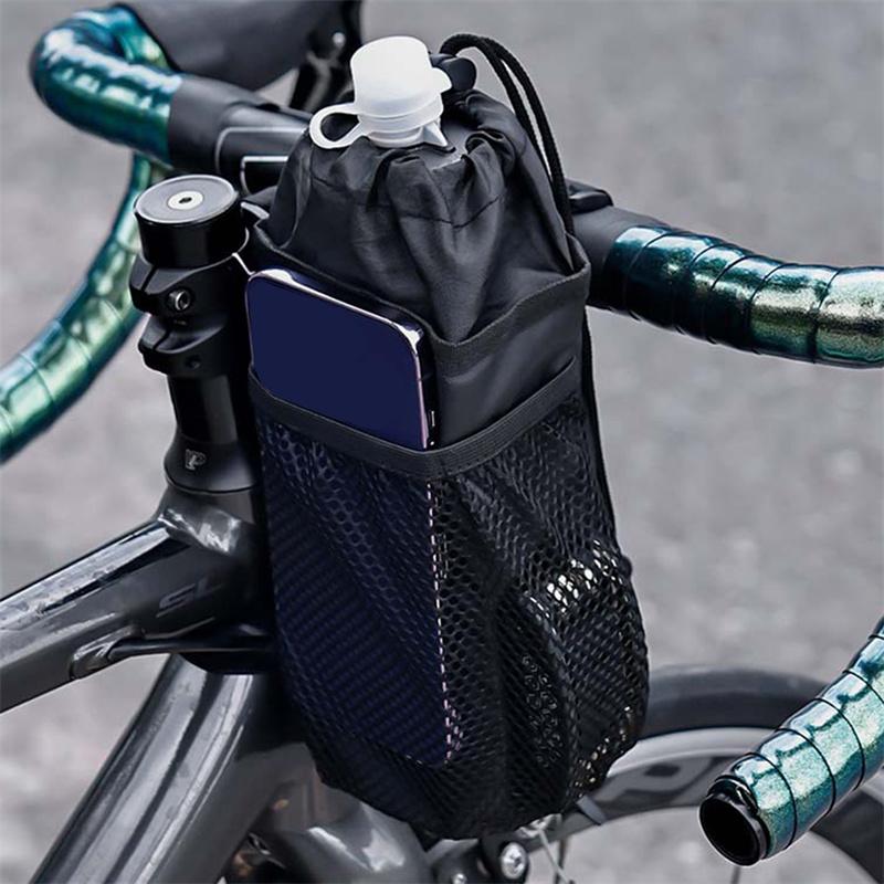 

Bicycle Bag Bicycle Bottle Holder Steering Thermal Bag With Mesh Pocket Coffee Cup Holders Cycling Water Bottle Carrying Bag чёрный