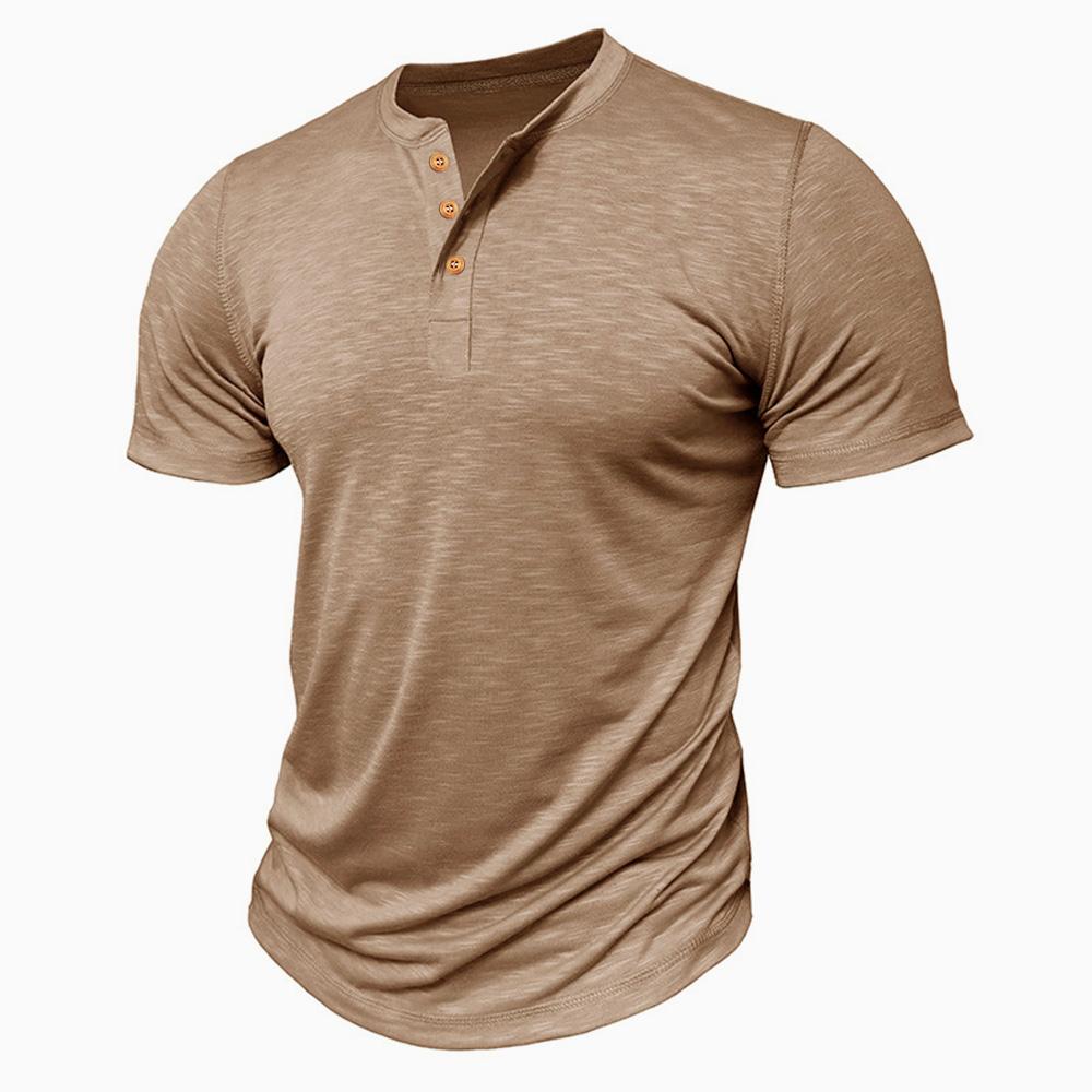 T-shirt da uomo in cotone con collo Henry, design ad alta elasticità, vestibilità slim, magliette tinta unita, top da uomo, T-shirt a maniche corte per uomo