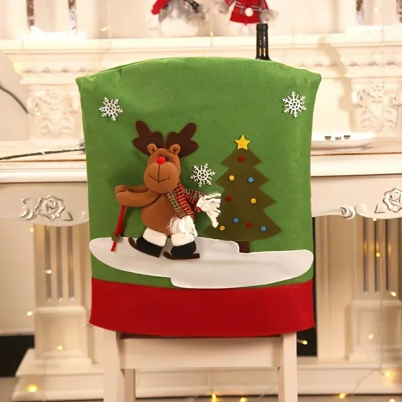1pc Christmas Chair Cover Ornaments Christmas Santa Claus Dining Room Chair Decorations For Home Navidad 2023 New Year Gift Noel