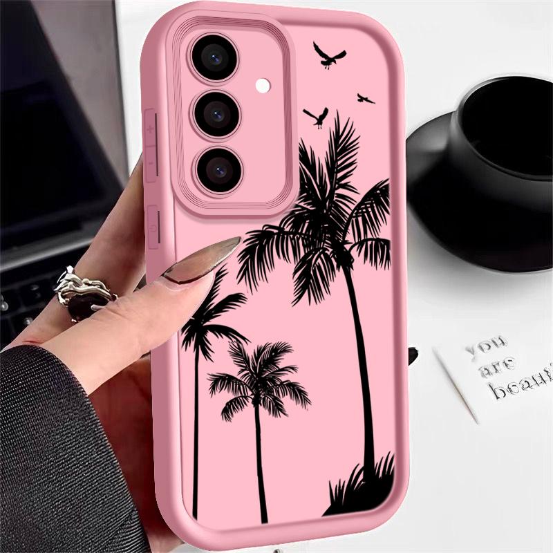 

Ударопрочный чехол с рисунком кокосовой пальмы для Samsung S25 Ultra S24 FE S23 S22 A56 A16 A36 A15 A55 A35 TPU мягкий матовый противоударный чехол для телефона Samsung A53 розовый