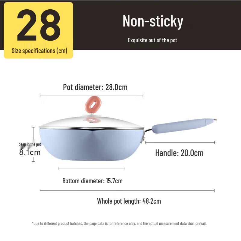 COOKER KING 28cm Ice Blue Non-Stick Wok with Lid