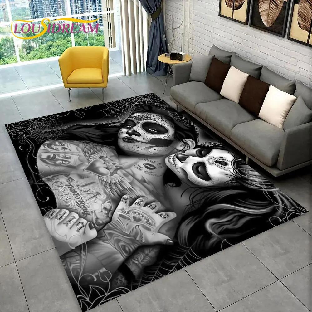 3D Gothic Horror Female Skull Dead Girl Area Rug,Carpet Rug for Home Living Room Bedroom Sofa Doormat Decor,Non-slip Floor Mat