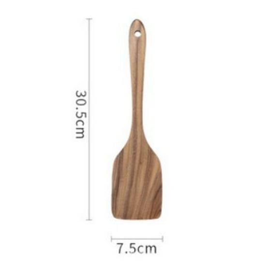 Non-Stick Pan Special: Teak & Acacia Wood Spatula, Stir-Fry Set, Salad Fork & Slotted Spoon