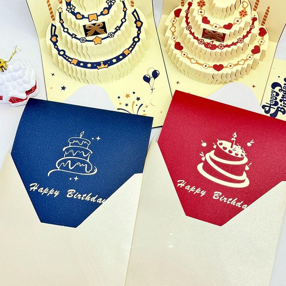Four-Layer Cake 3D Happy Birthday Card Surprise Gift Folding Birthday Cake Card  Celebration Event