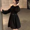 Modern French Designer Dress With Long Sleeves For Casual Fall Wear