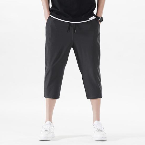 Men Cropped Pants Elastic Waistband Drawstring Quick-Drying Breathable Fit Fabric Loose Design Sports Leisure Pants