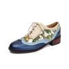 Big Size 43 Women's Vintage Shoes Square Mid Heel Lace-up Retro Floral Print Patchwork Office Lady Casual Shoes