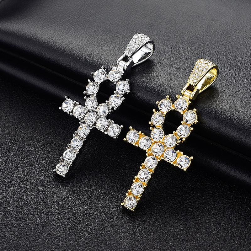 TEMU Creative Alloy Full Diamond Cross Necklace