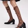 Mesh Bowknot Calf Stockings for Women Vintage Solid Color Summer Breathable Long Socks Sweet Girls Knee High Fishnet Pile Socks