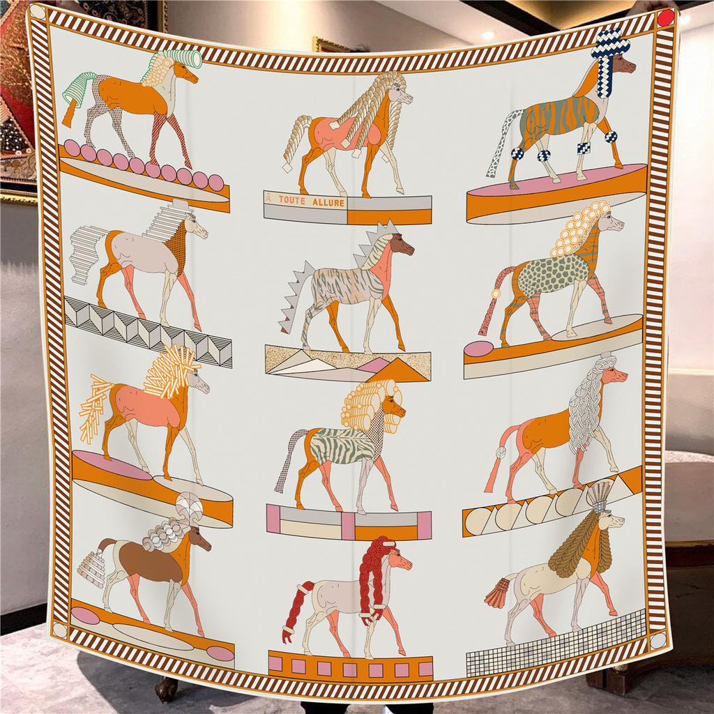 Sciarpa Quadrata da Donna in Finta Seta e Lana 110X110M Elegante Chic Lusso Regalo di Natale Compleanno Festa Ufficio Wrap Quotidiano