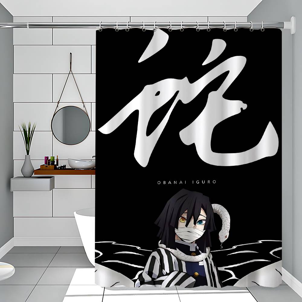 Obanai Iguro Polyester Shower Curtain Waterproof Rust Resistant Grommet Easy Care Wipe Clean Durable