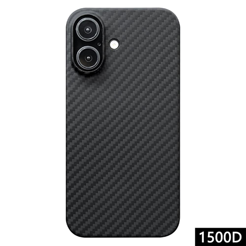 

For iPhone 16 Case 1500D Coarse Texture Aramid Fiber Thin Phone Cover (Big Lens Hole) Black