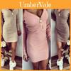 Elegant Women Zip Up V Neck Long Sleeve Knitted Bodycon Party Evening Mini Dress Tops For All Occasions
