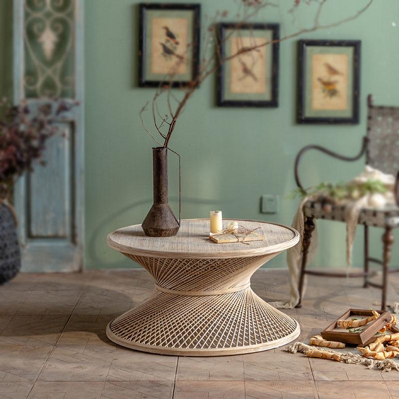 Retro Style Woven Small Round Table B&B Hotel Lobby Side Table Modern Simple Rattan Small Coffee Table Furniture Living Room