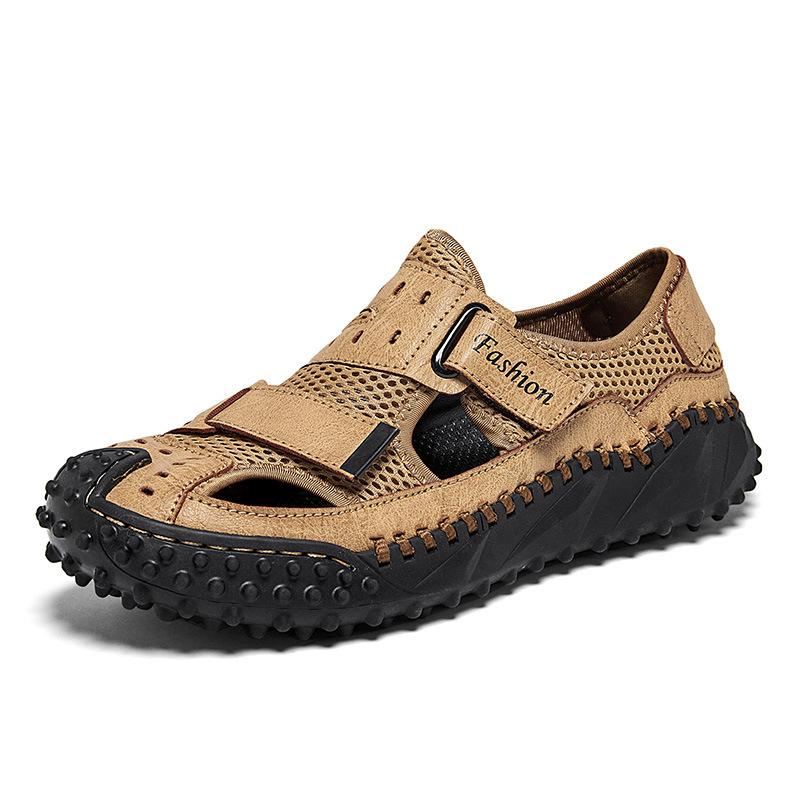 

Large size suture cowhide hollow breathable cowhide casual men s sandals cloth mesh hole shoes 2025 48