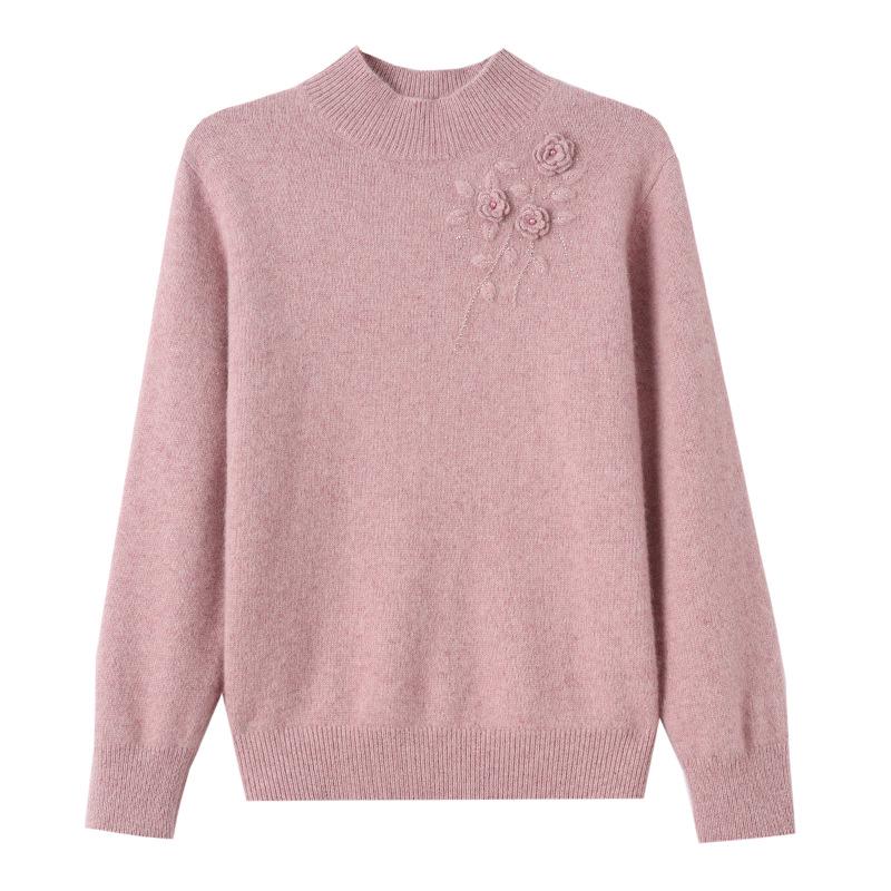 Women's Slimming Half-High Collar Wool Sweater - Thick Warm Winter Base Layer for Middle-Aged Women