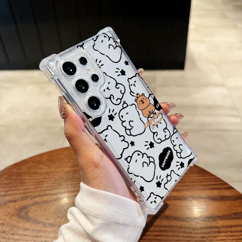 Phone Case For Samsung Galaxy S25 FE S24 S23 S22 S21 Ultra S20 Plus Note 20 10 S25FE Clear Shockproof Cover Cute Little Capybara