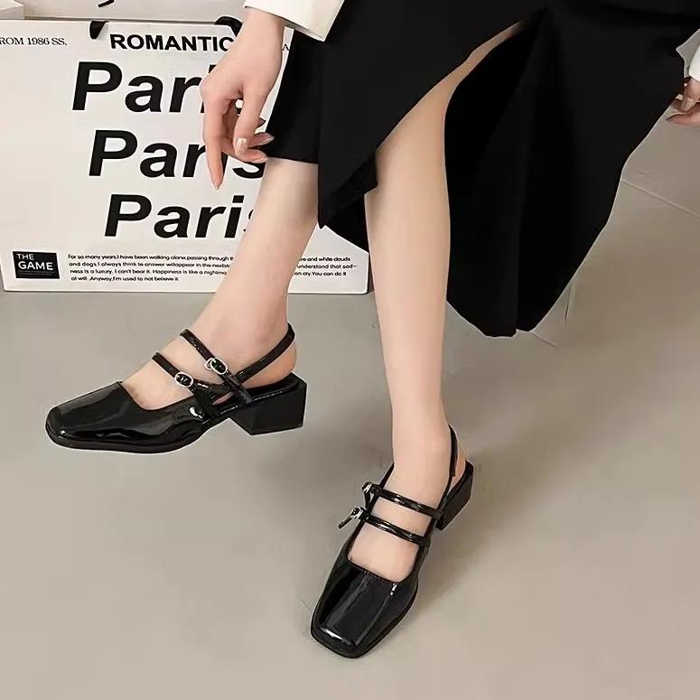 Women Summer Thick Heel Retro Style Sandals Ladies Square Toe Elegant Party Shoes