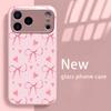 Fashion Pink Heart Bow Pattern Pink Metallic Glass Phone Case For iPhone 17 16 15 14 13 12 11 Pro Max 15 14 Plus 17Air 16E Cover