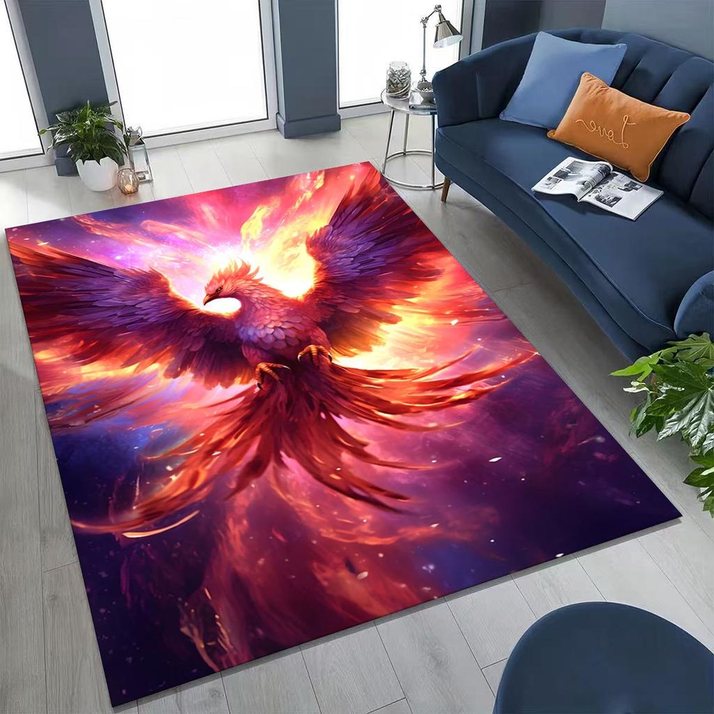 Colorful Rebirth Fire Phoenix Divine Bird Rug for Bedroom Living Room Sofa Home Doormat Decor, Large Kid Play Non-slip Floor Mat