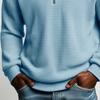 Men's Solid Big Waffle Knit Long Sleeve Polo Shirt, Lapel Zip Casual Sports Top for Autumn