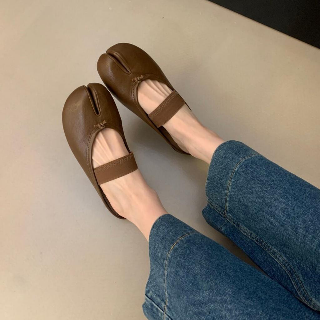 Dongdaemun~ Retro Pig'S Trotters Shoes Women'S Shoes Spring Casual Split-Toed Soft Flat-Bottomed Bag Head Half Slippers
