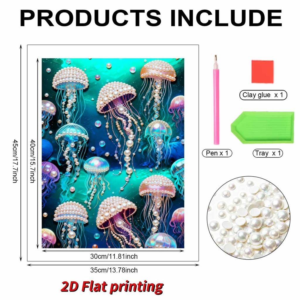 5D DIY Frameless Pearl Painting Jellyfish Pattern Painting Kit, Suitable for Home Living Room Bedroom and Other Wall Decoration Art Paintings